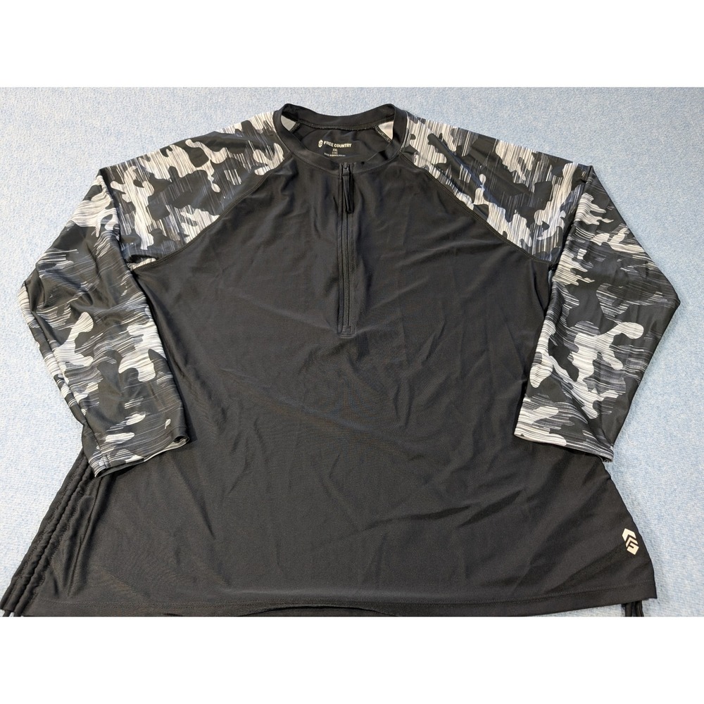 Free Country Womens XXL Rash Guard Long Sleeve Quarter Zip Swim Shirt Black Camo